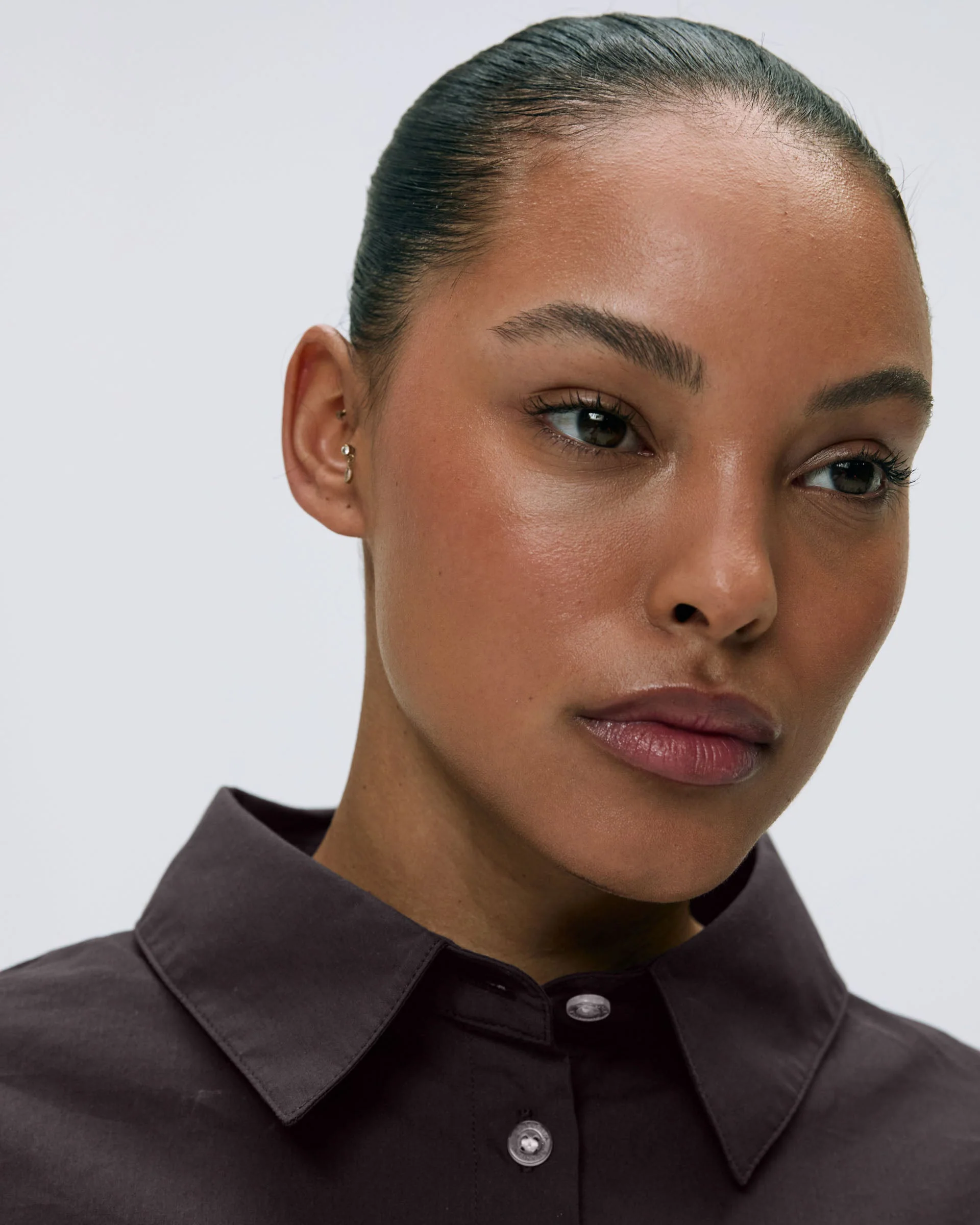 Cotton Cropped Shirt - Coffee Bean - Image 3