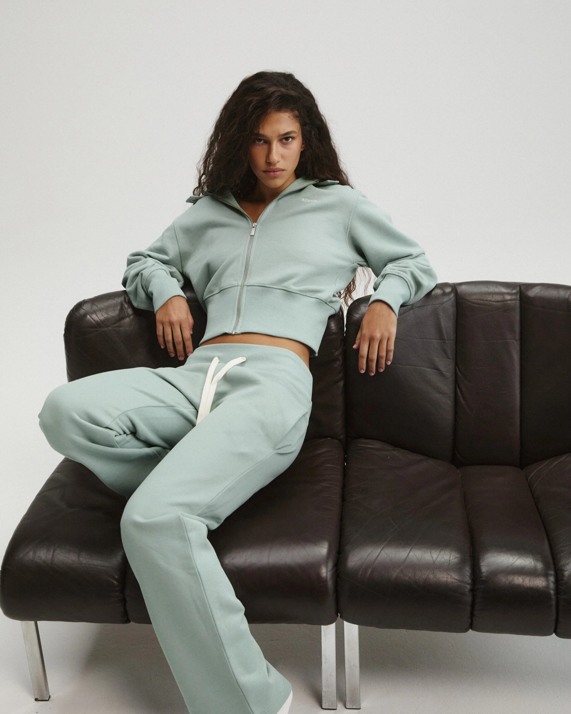 Rib Waist Straight Leg Sweatpants - Cloud Blue