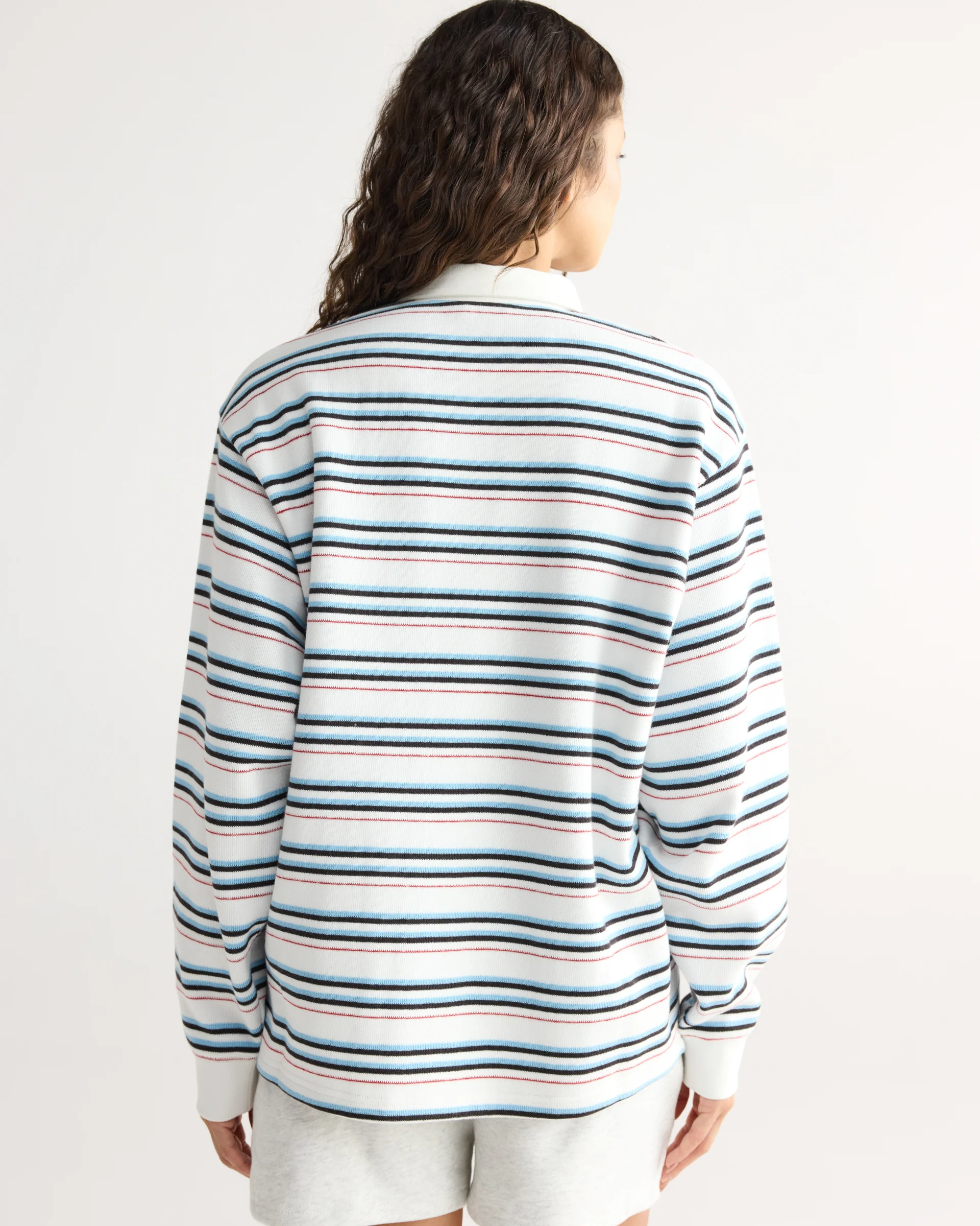 Varsity Oversized Stripe Rugby Top - Airy Blue/Marshmallow White - Image 2
